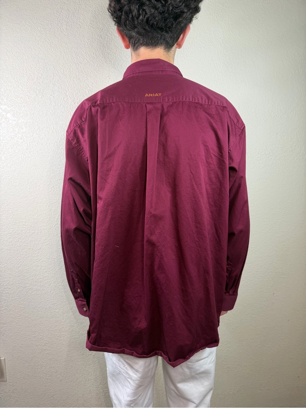 Ariat Mens XXL Burgundy Button Down Shirt Long Sleeve 100% Cotton Western - Picture 7 of 15